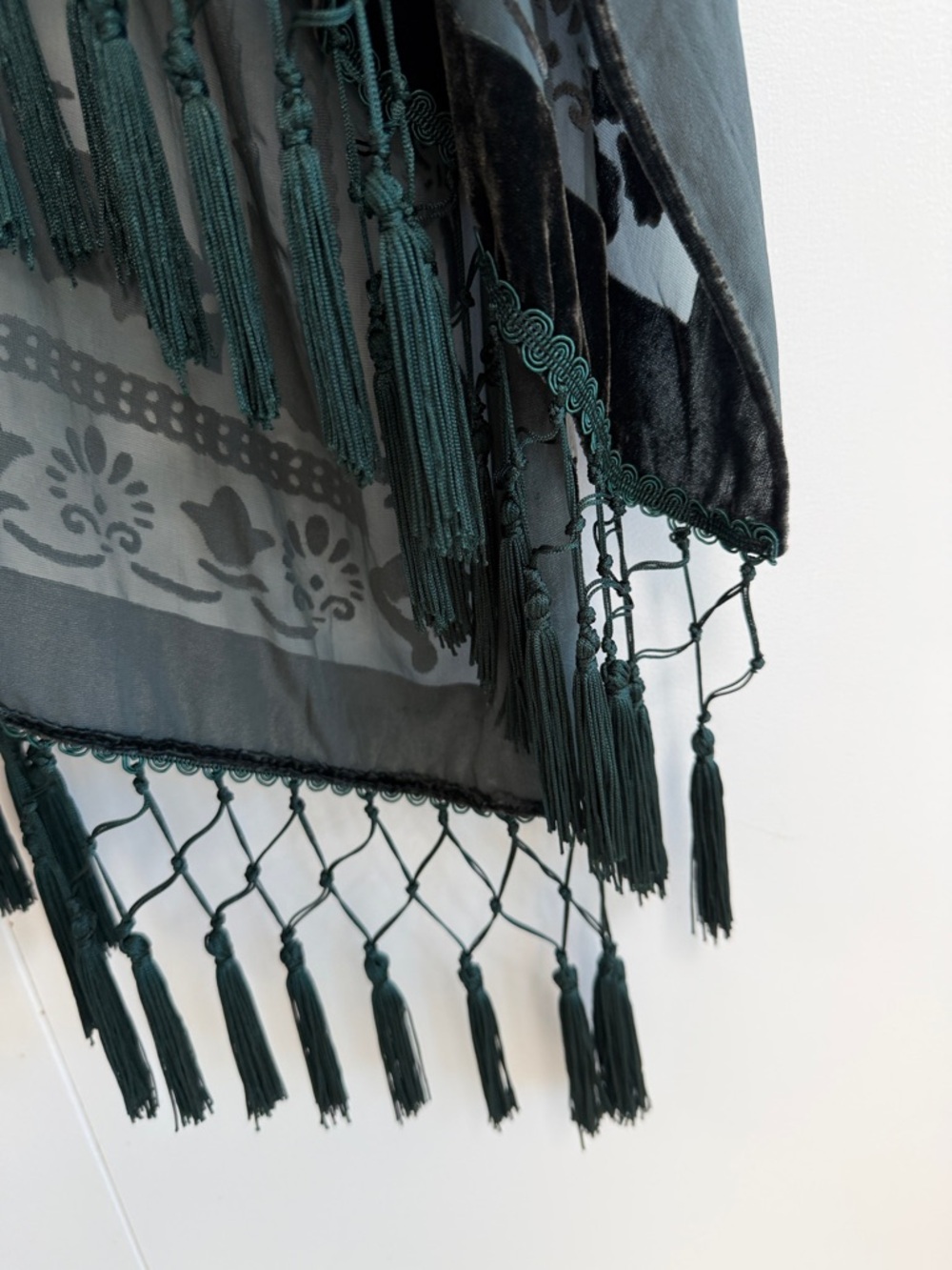 Sheer Floral Burnout Fringe Kimono - Dark Teal on SheerTeal - Picture 5 of 5